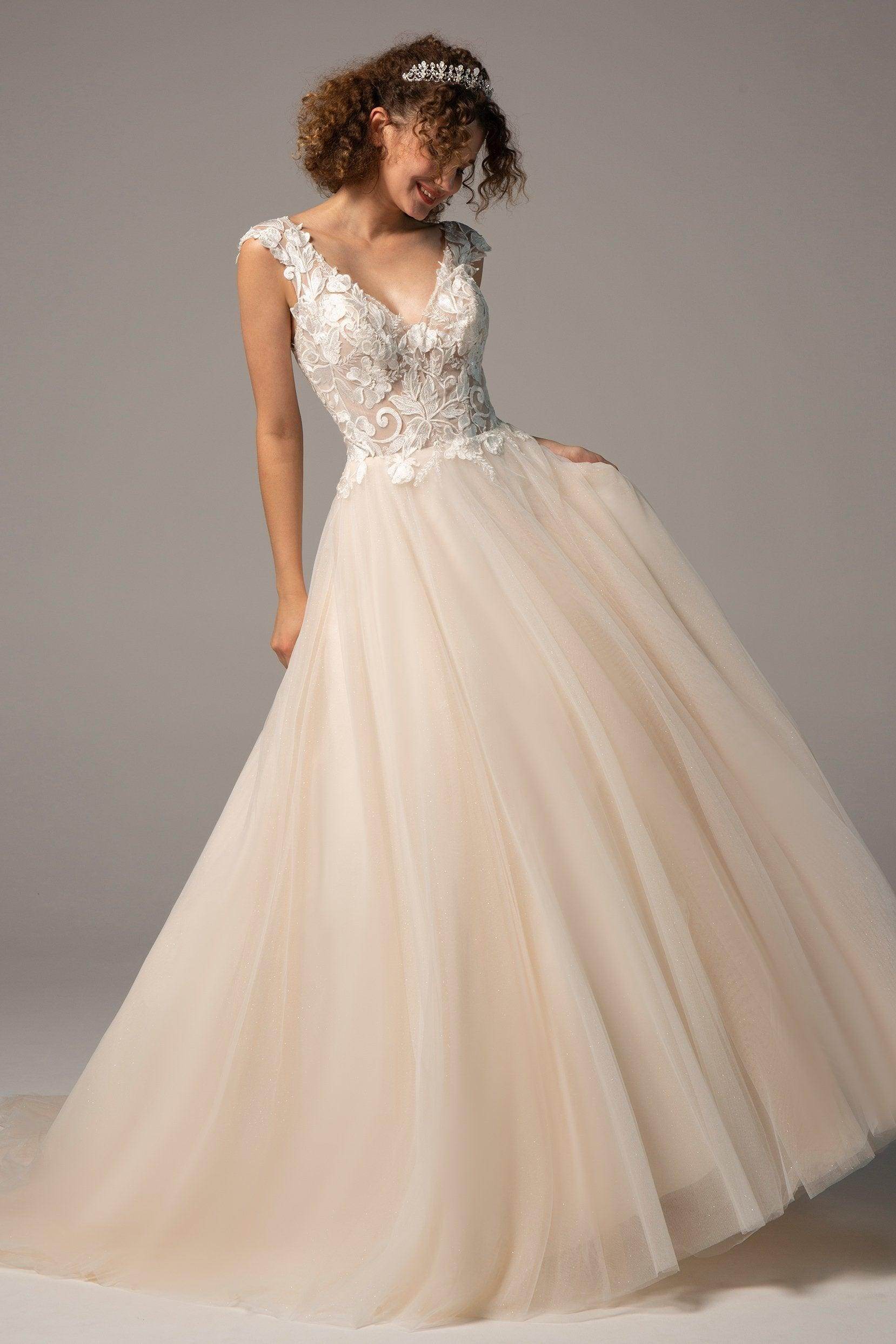 A-Line Chapel Train Tulle Wedding Dress CW2385 - COCOMELODY